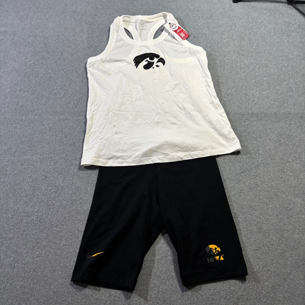 NWT Nike Iowa Hawkeyes Women's Medium Activewear Set White Tank Top Black Shorts